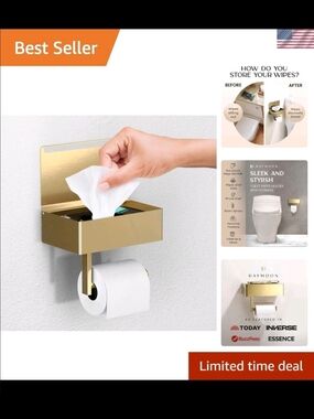 Day Moon Toilet Paper Holder with Shelf, Wipes/Fem Prod Storage Phone Shelf Gold